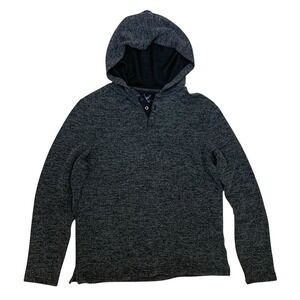 Nicoby Gray Knit Hooded Henley Sweater Casual Pullover Men L